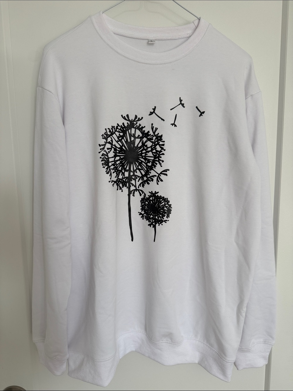 Women's NEW White Sweatshirt with Black Dandelion Print
